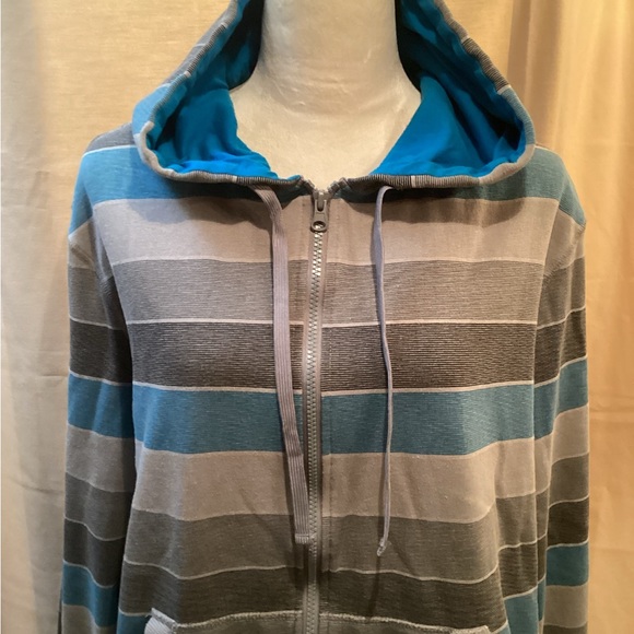 OP Zip Up Hoodie Size XL, Gray,Blue Stripes - Picture 2 of 9